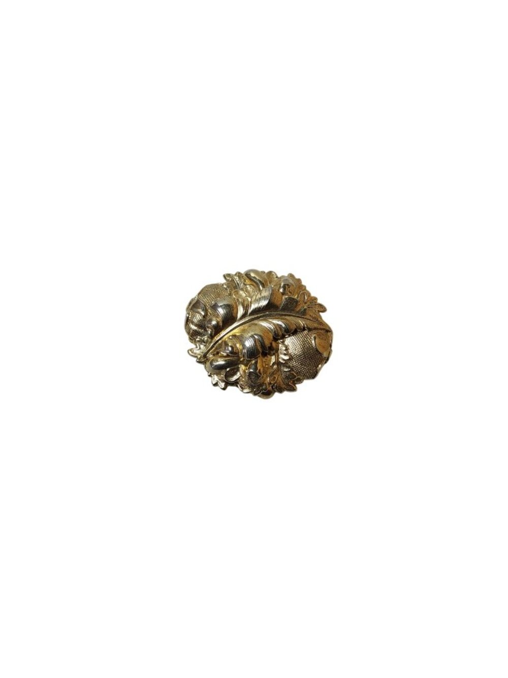 Vintage Goldtone Large 4 Layer Brooch Pin with Feather, Oak Leaves, and Berries, - Picture 15 of 16